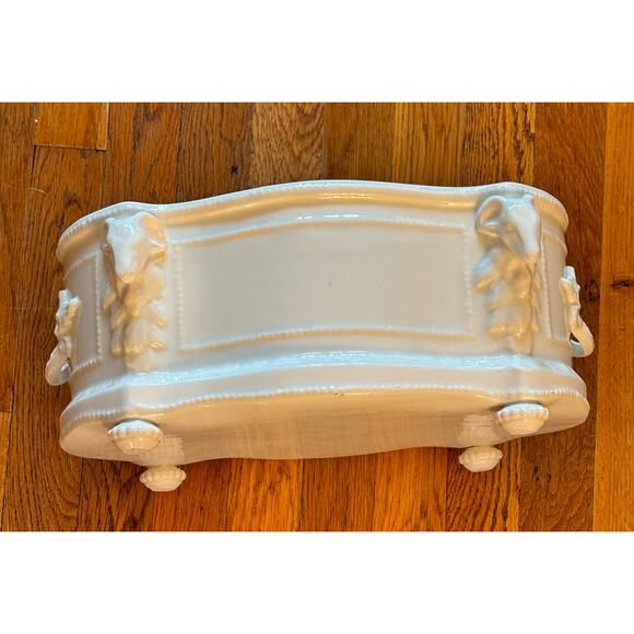 1950’s White Porcelain Cache Pot, Tray  from Alcora with Rams Decoration Rare - Picture 1 of 16
